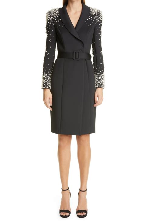 badgley mischka imitation pearl-embellished cocktail dress